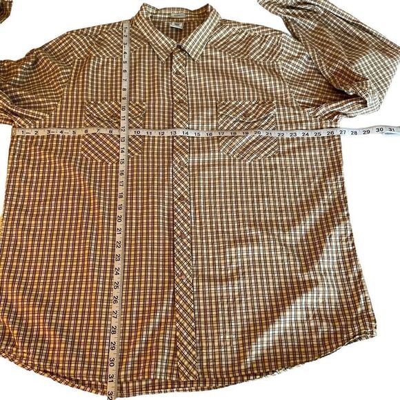 Old Navy Vintage Fit Shirt Collar Plaid Tan Blue Red Brown Snap Front Men XXL - Picture 8 of 11